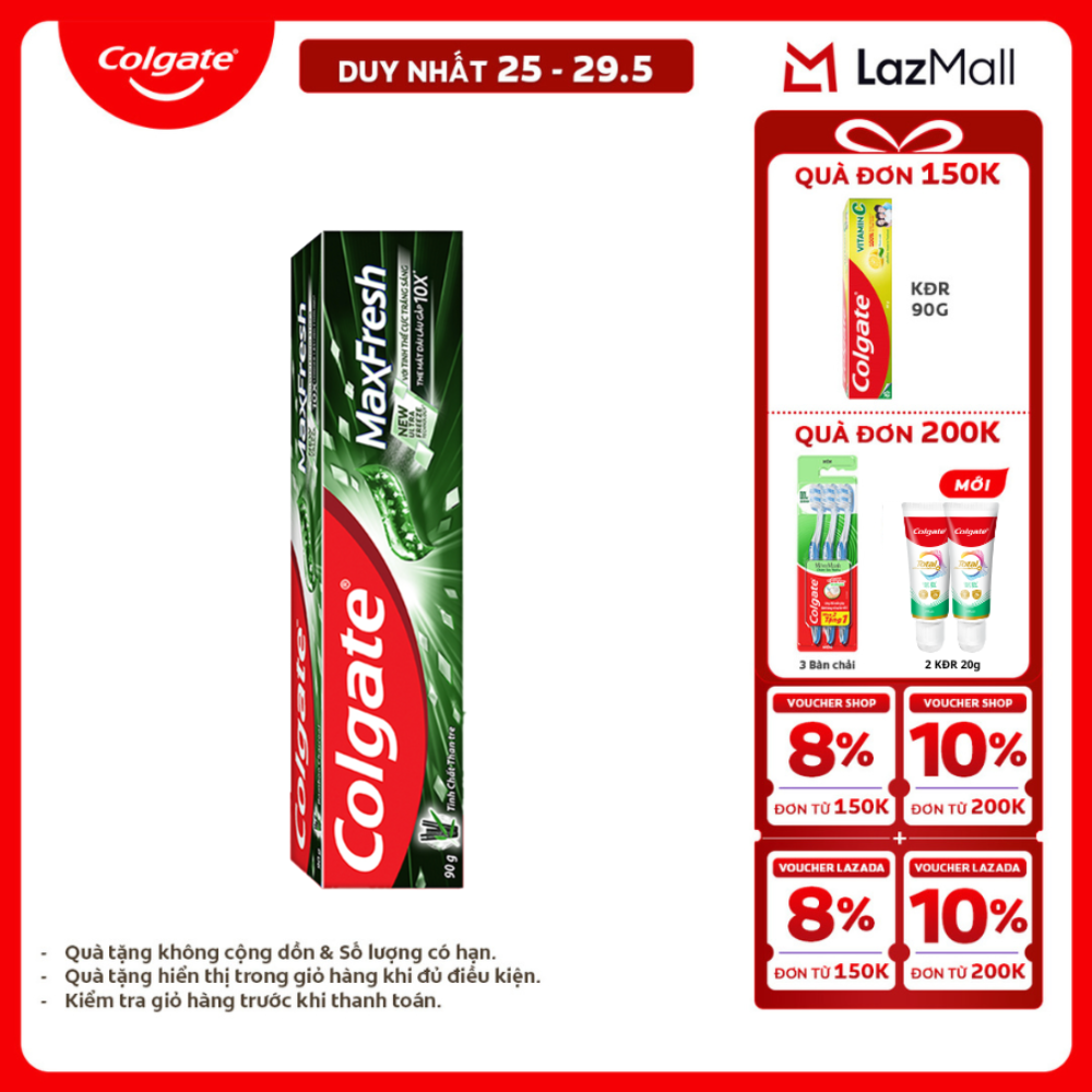 [Chỉ 25-29.5_X2 Voucher giảm 20%] Kem đánh răng Colgate Maxfresh Bamboo Charcoal the mát dài lâu với tinh chất than tre làm trắng răng 90g