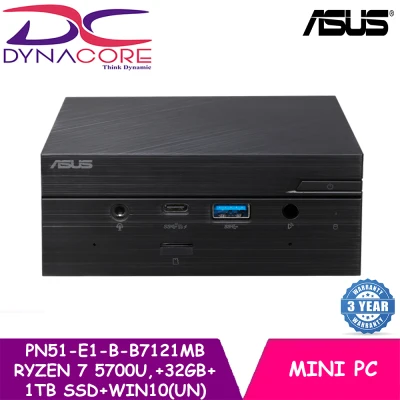 DYNACORE - ASUS PN51-E1-B-B7121MB AMD Ryzen™ 7 5700U 8-core CPU | HDMI | DP| WiFi6® | BareBone Mini PC | Keyboard + mouse | 3 Years Warranty By Asus + 32GB + 1TB M.2 NVMe SSD + WIN10 HOME (UNACTIVATE)