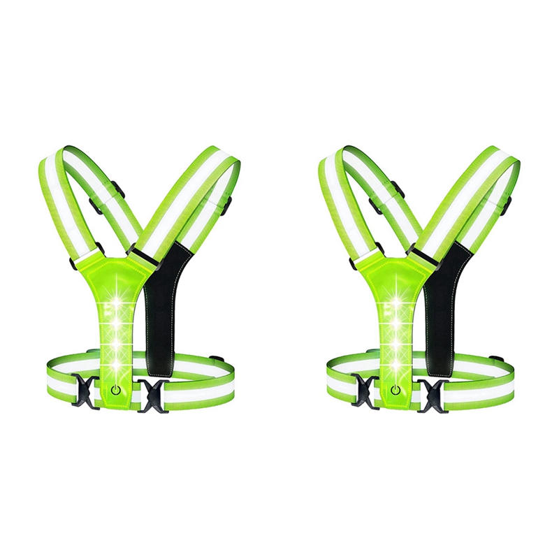 2X LED Reflective Running Vest,Adjustable Elastic Running Safety Gear LED Light Up Vest Perfect for Running,Walking