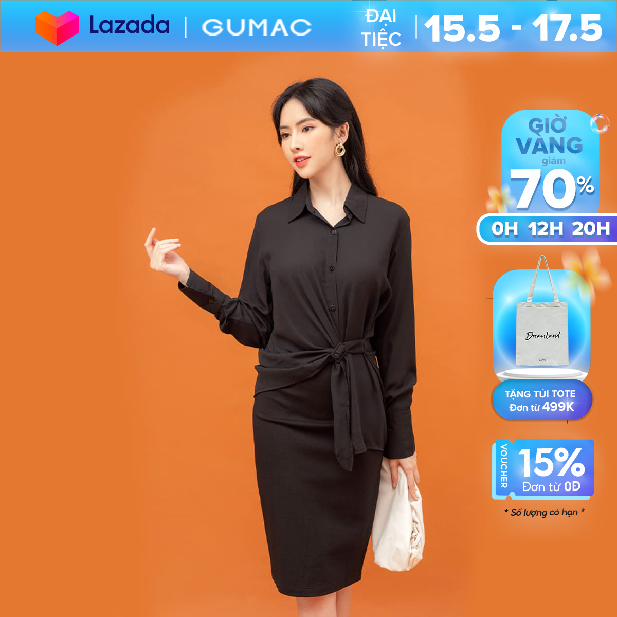 Áo sơ mi nữ phối đai mẫu mới gumac ab854