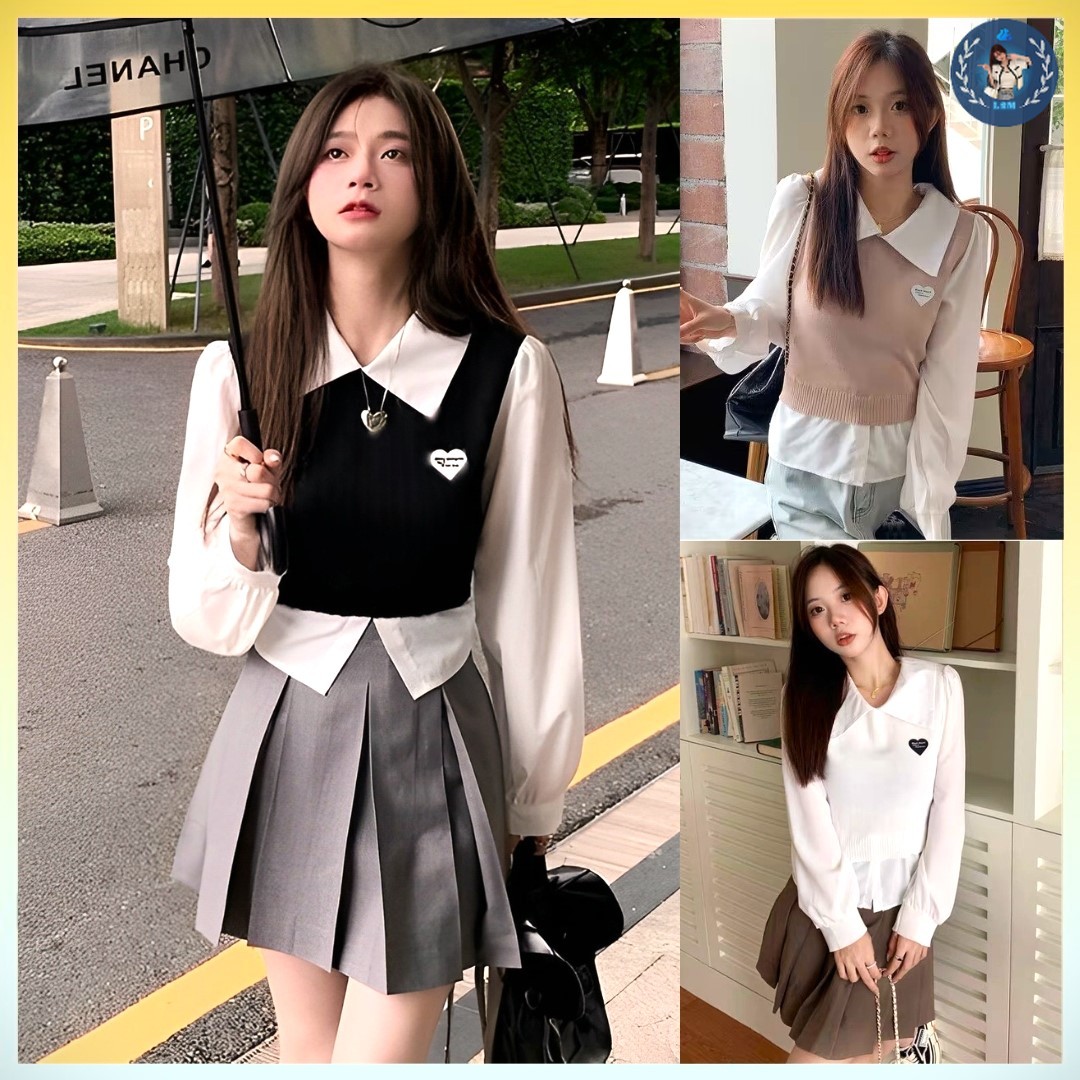 💥[A113] Áo len thun nữ Montoghi GILE LOGO TIM tay dài CỘT NƠ sau phong cách Hàn Quốc nữ tính - L2M