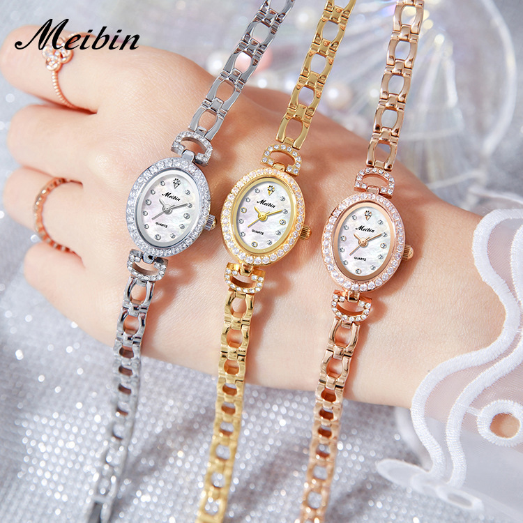 Meibin của trang sức mới Vòng đeo tay loạt phụ nữ đa năng beimu Bộ Đính Đá Đĩa nhỏ đồng hồ thạch anh chống nước Đồng hồ nữ