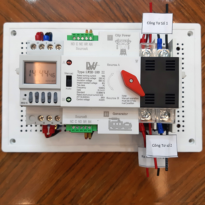 Bảng cầu dao đảo chiều ATS 100A LW + Timer NKg5 tháng bộ chuyển đổi nguồn điện luân phiên 15 ngày