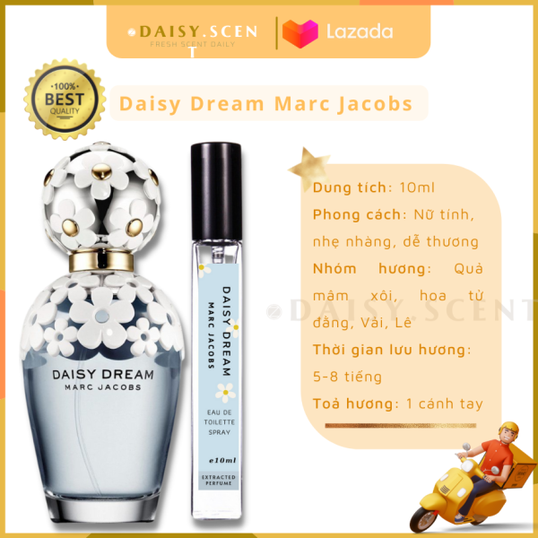 Nước hoa nữ thơm lâu Marc Jacobs Daisy Dream tặng túi đựng nước hoa nữ chính hãng cho nữ full 100ml, chiết 10 ml tươi mát hương hoa cúc Daisy Scent.  Chuyên nước hoa chính hãng