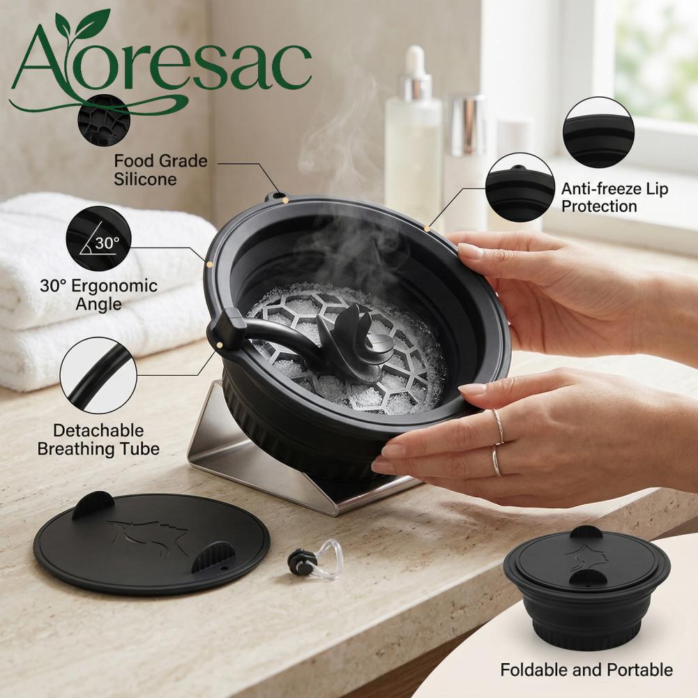 Aoresac ชามหน้าสำหรับน้ำแข็งพร้อมถาดน้ำแข็งในตัว ท่อระบายอากาศซิลิโคนชามน้ำแข็งใบหน้าพับได้สำหรับผลิตภัณฑ์ดูแลผิวความงาม ราคา 911 บาท*ส่งฟรี