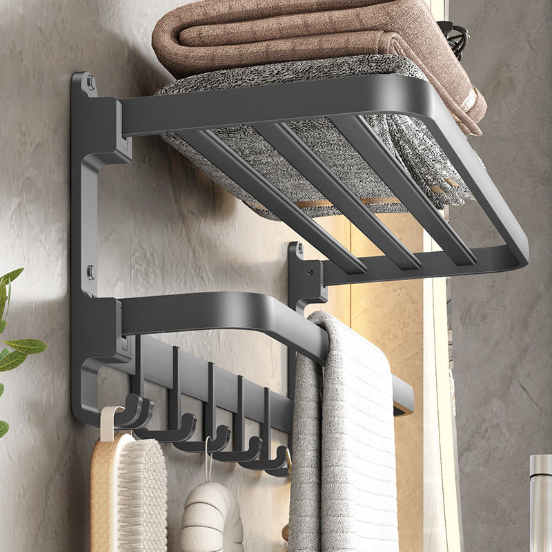 Giá Treo Khăn Tắm Gấp Màu Xám, Giá Để Đồ Phòng Tắm Không Đục Lỗ Đa Chức Năng, Giá Đựng Khăn Nhà Vệ Sinh Phòng Tắm