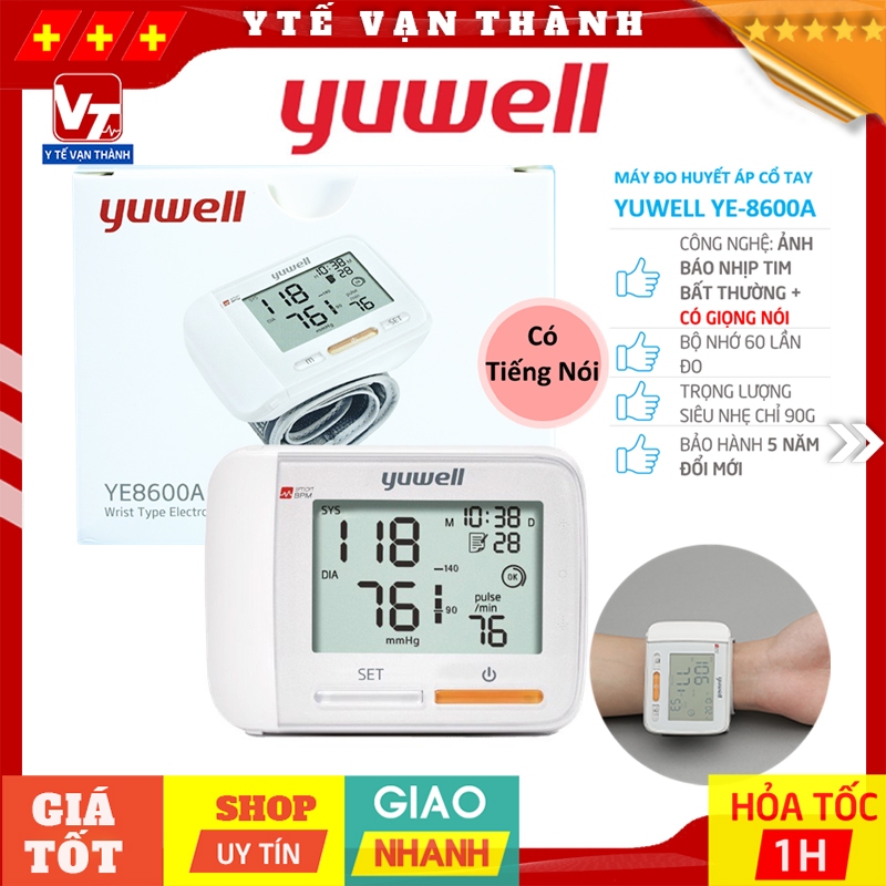 ✅ máy đo huyết áp cổ tay yuwell ye-8600a | có giọng nói | bảo hành 5 năm, cải tiến mẫu ye-8900a -vt0011 - y tế vạn thành