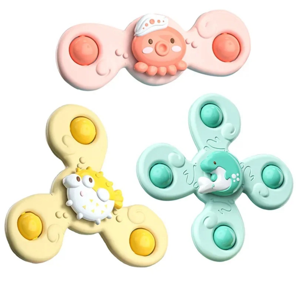 Cartoon Suction Cup Spinner Toy Baby Bath Toys Hand Spinning Toys with Suction Cup Water Play Toy Educational Toys for Baby Kid