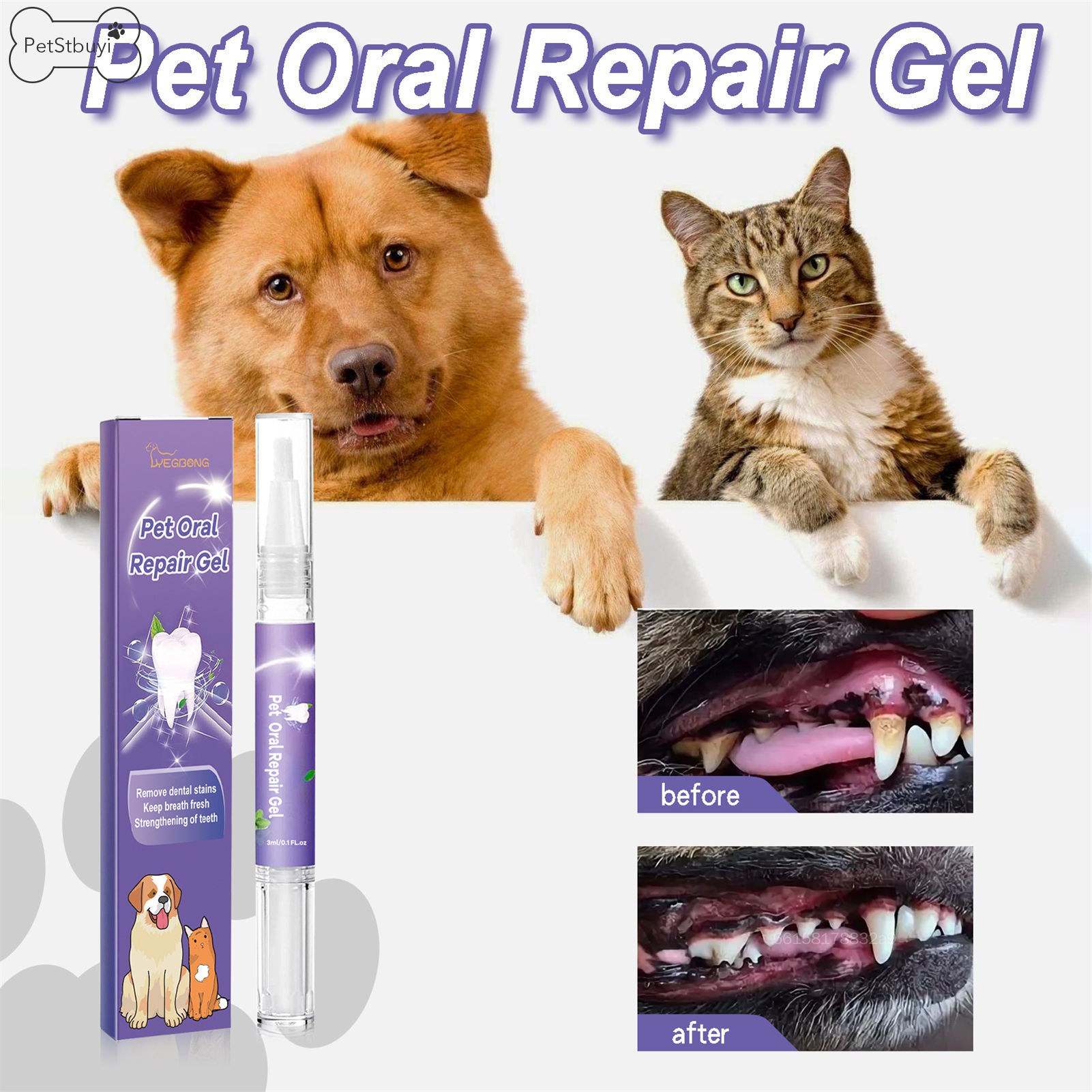 PetStbuyi Pet Oral Repair Gel Breath Freshener Natural Dog Toothpaste Gel Tartar Remover for Pet Teeth Cleaning Tool GG-MY ราคา 48 บาท*ส่งฟรี