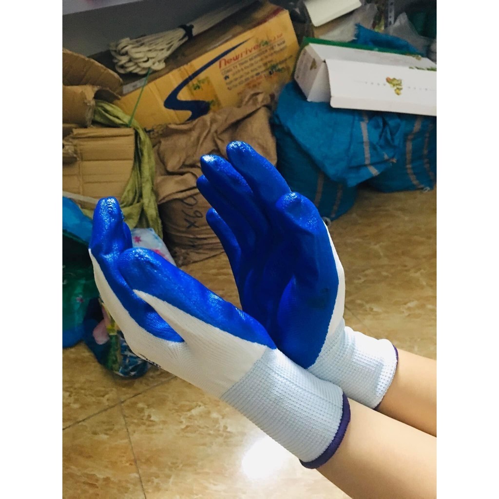 Combo bộ 10 đôi găng tay sơn xanh (đỏ) làm vườn, bảo hộ lao động hàng loại 1