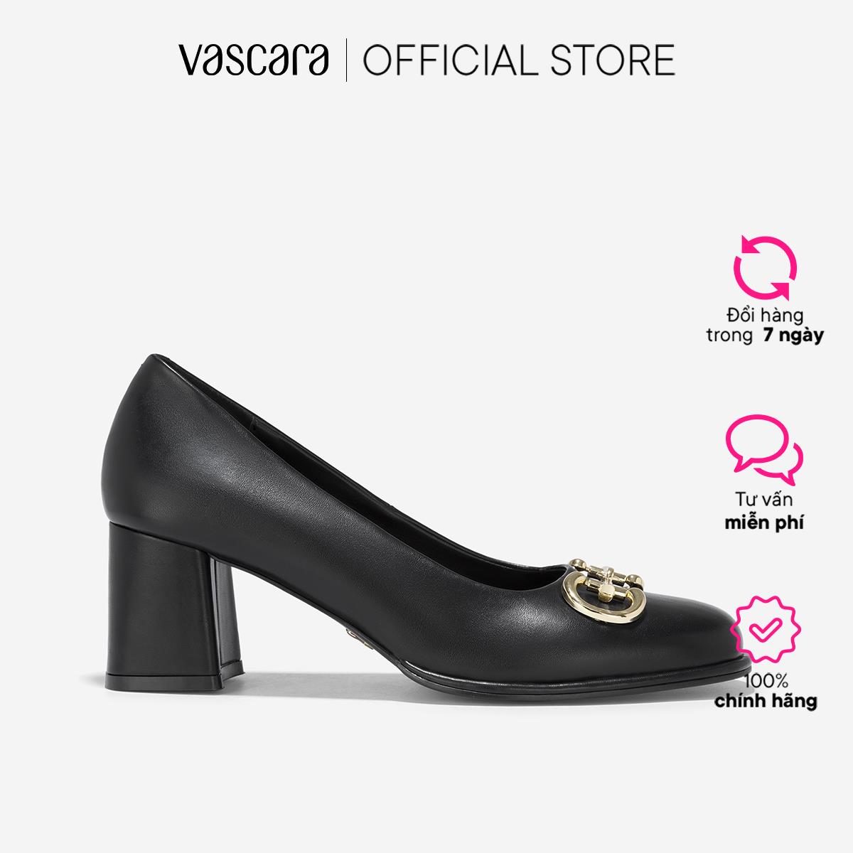 Vascara Giày bít mũi tròn block heel nhấn khóa trang trí - BMN 0651