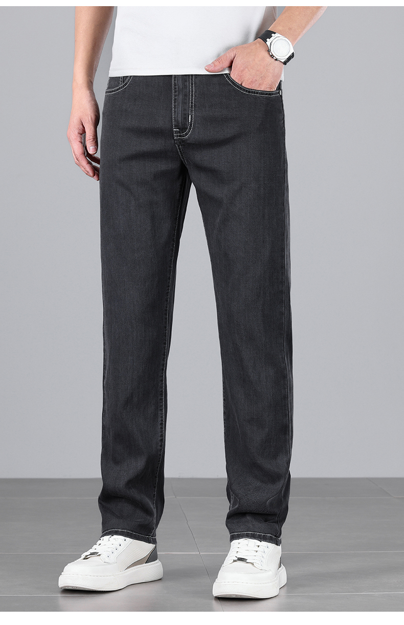 Summer Men's Baggy Jeans Blue UltraThin Classic Soft Breathable Business Casual Straight-leg Stretch Denim Trousers Male