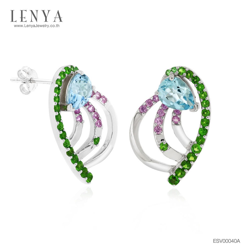LENYA ต่างหูพลอยบลูโทแพซ เสริมความมั่นใจ ชัดเจน ปัญญา ขนาด 8x6 มิล ตัวเรือนเงินแท้925 ชุบทองคำขาว ราคา 5,130 บาท*ส่งฟรี