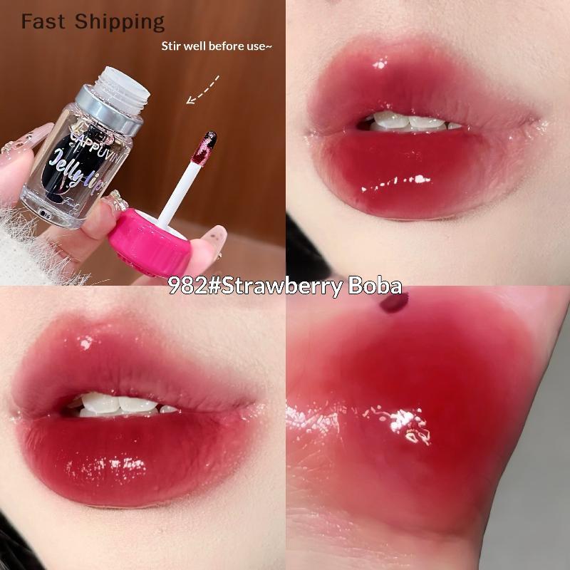 🔥🔥🔥sjqgqx Cappuvini trong suốt dưỡng ẩm son bóng dầu và sắc tố hỗn hợp để tạo ra một trọng lượng nhẹ gương nước bóng kính bóng môi tint trang điểm - 4