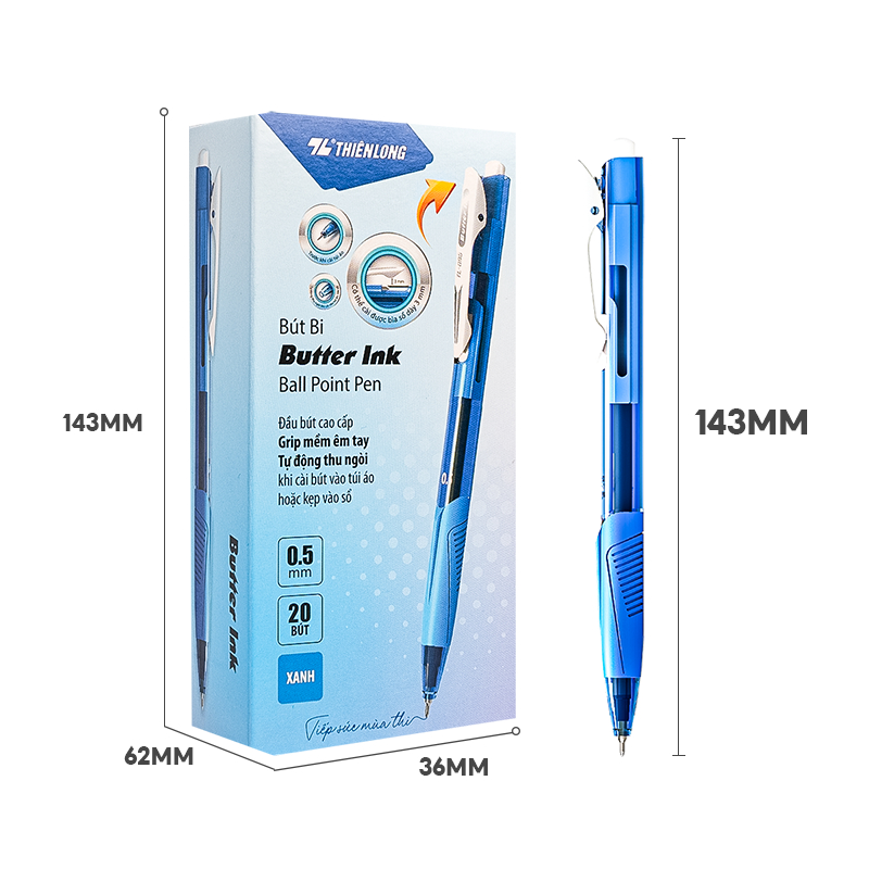 Combo 5/10/20 Bút bi Thiên Long TL-095 mực xanh/đỏ/đen ngòi 0.5mm