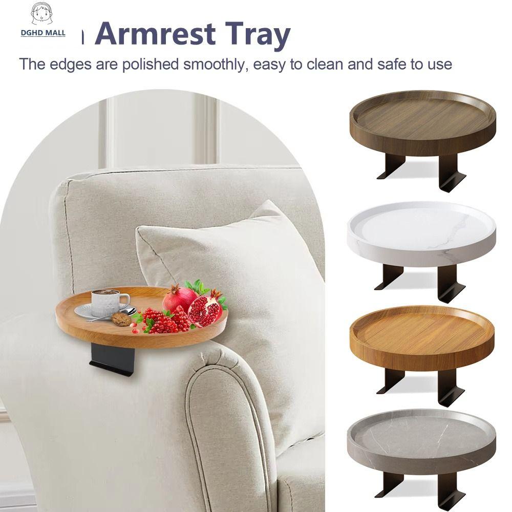 DGHD Chống nước Khay tựa tay sofa di động Tròn Có thể điều chỉnh Giá đỡ bên tay ghế sofa Tiện lợi Chống bám bẩn Bàn bên gỗ mini Phòng khách