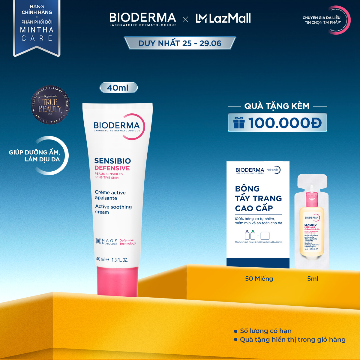 Kem dưỡng ẩm và làm dịu da, dành cho da nhạy cảm Bioderma Sensibio Defensive 40ml