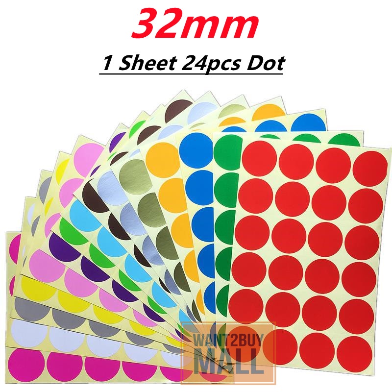 🇲🇾 1 Sheet Round Circle Bulat Dot Self Adhesive Color Label Remark Code Gift Packaging Colour Sticker Assorted Size
