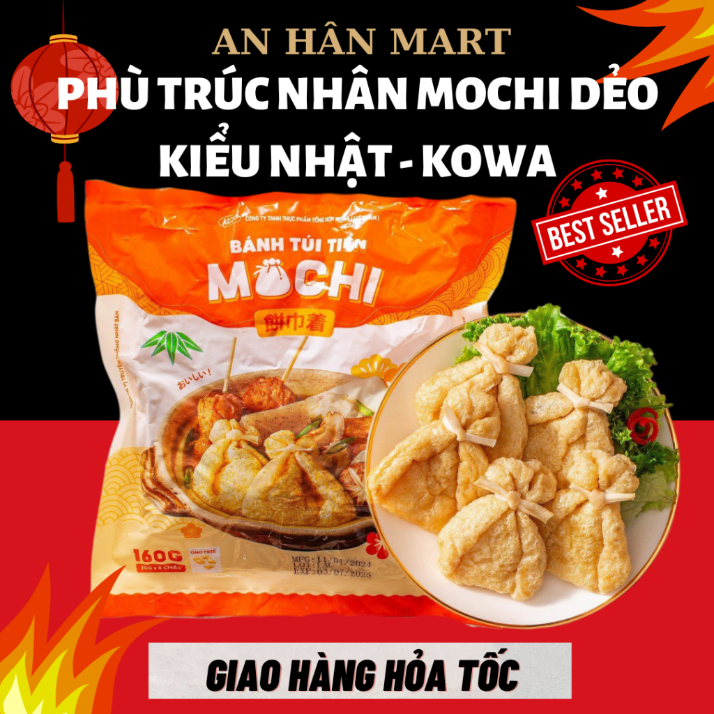 Phù trúc túi tiền nhân mochi dẻo KOWA , viên túi tiền mochi thả lẩu kiểu Nhật gói 160g
