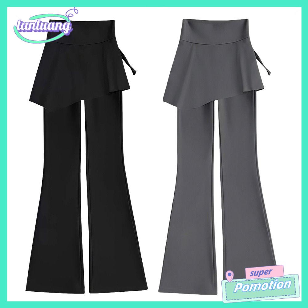 TANTUANG Vải co giãn Quần váy xòe Dây rút eo Thiết kế thon gọn Quần giả hai mảnh Thời trang nữ Kiểm soát vùng bụng Quần ống loe Thực hành Yoga