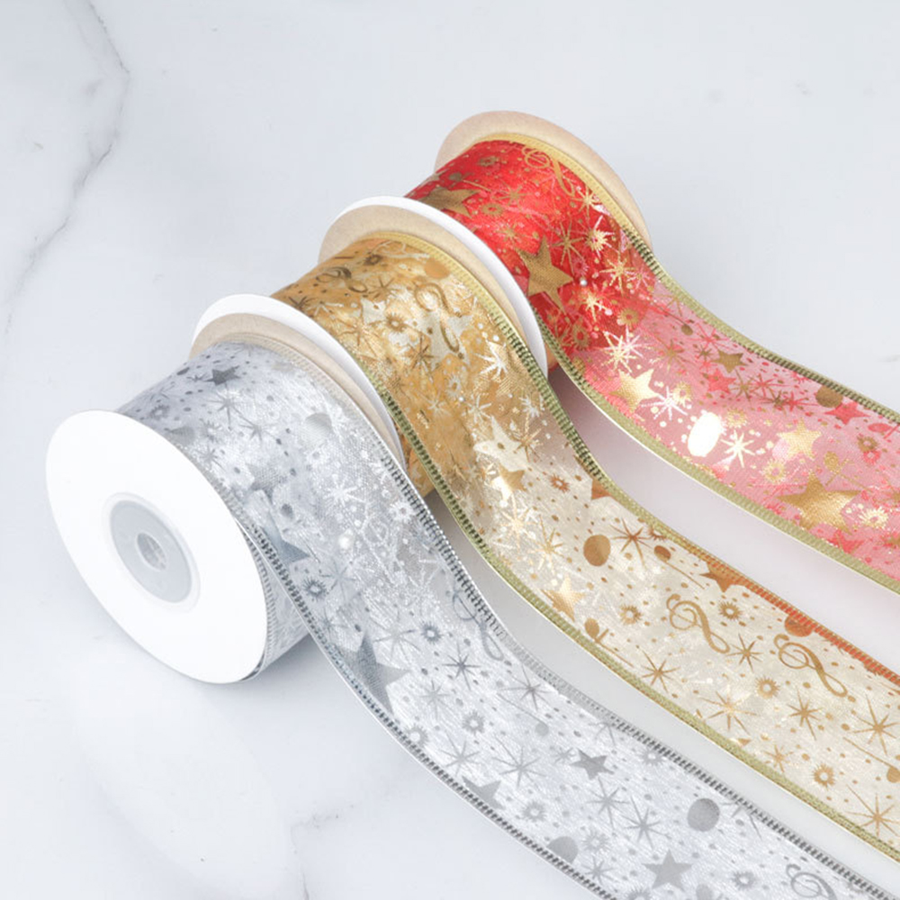 Stamping Ribbon Elegant 10Yards/Roll Star Ribbon Double-layer 5CM/6CM Width Christmas Ribbon for Flower Packaging Christmas Decorating Wedding Party Event Decoration Gift Wrapping Hair Accessories Sewing Projects