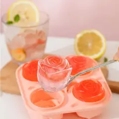 KoMall Cetakan Es Batu Model Mawar 3D Rose Ice Mold 4 Grid K400 Cetakan Batu Plastik Bulat Kecil Besar Silikon Tempat Tutup Bulet Krim Dengan Kotak Anak Bayi Cetak Botol Esbatu Crim Tekan Pencetak Banyak Bpa Free Karakter Putar Krem Tertutup Sedang Tub IH