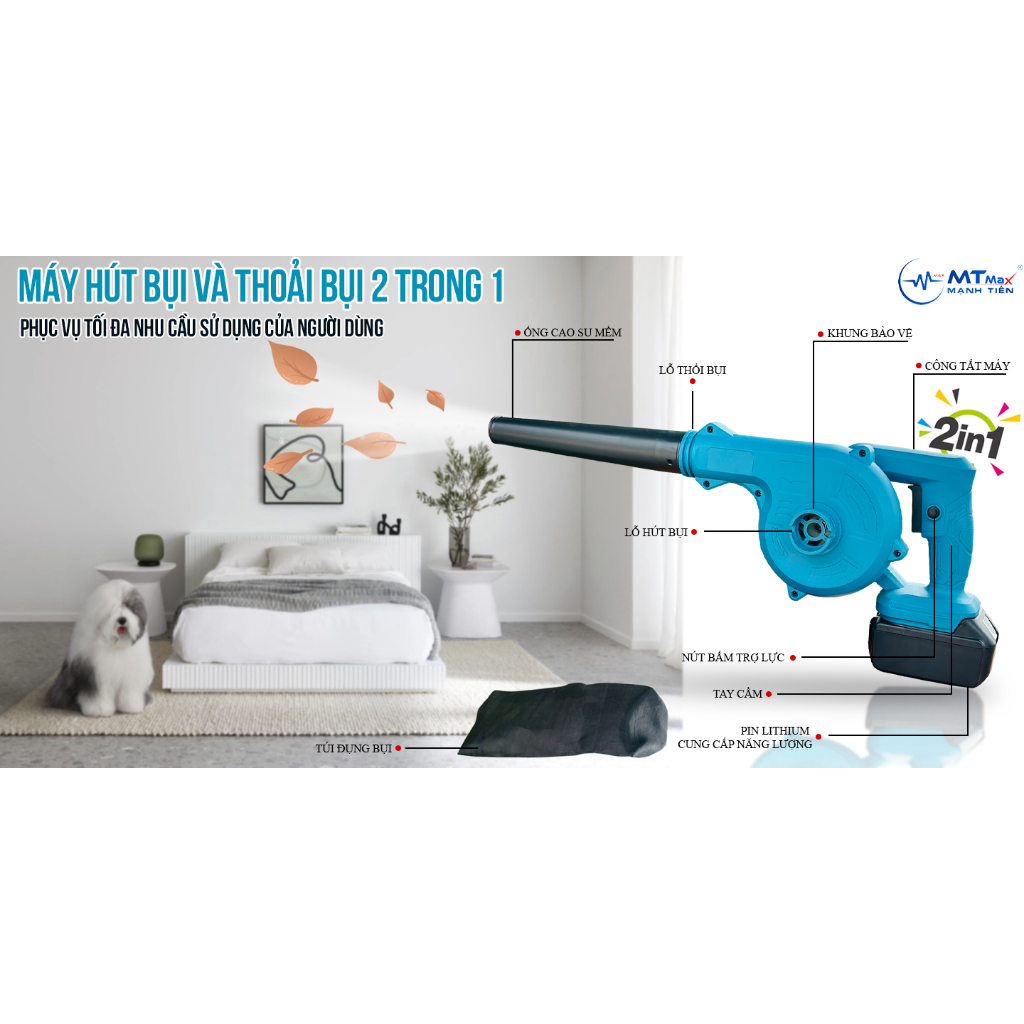 [ Xả Kho ] Máy Hút Thổi Bụi Cẩm Tay TB01 - Máy Hút Bụi Không Dây Thiết Kế Tiện Dụng 2 Trong 1, Công Suất Gió Mạnh Mẽ, Tặng Phụ Kiện