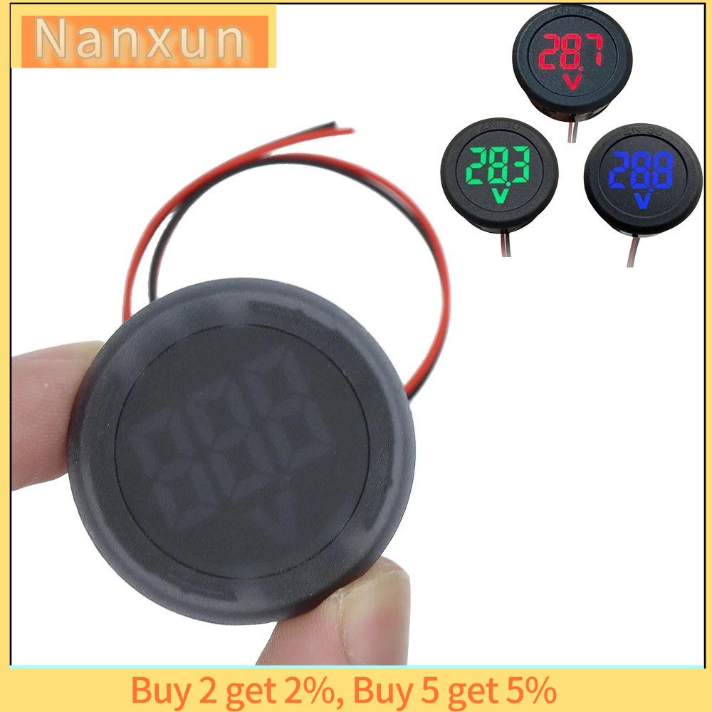 NWSJ Màn hình LED Vôn kế ô tô Hai Dây DC 4-100V Máy dò vôn Kỹ thuật số Hình tròn Đồng hồ đo điện áp Bảng điều khiển