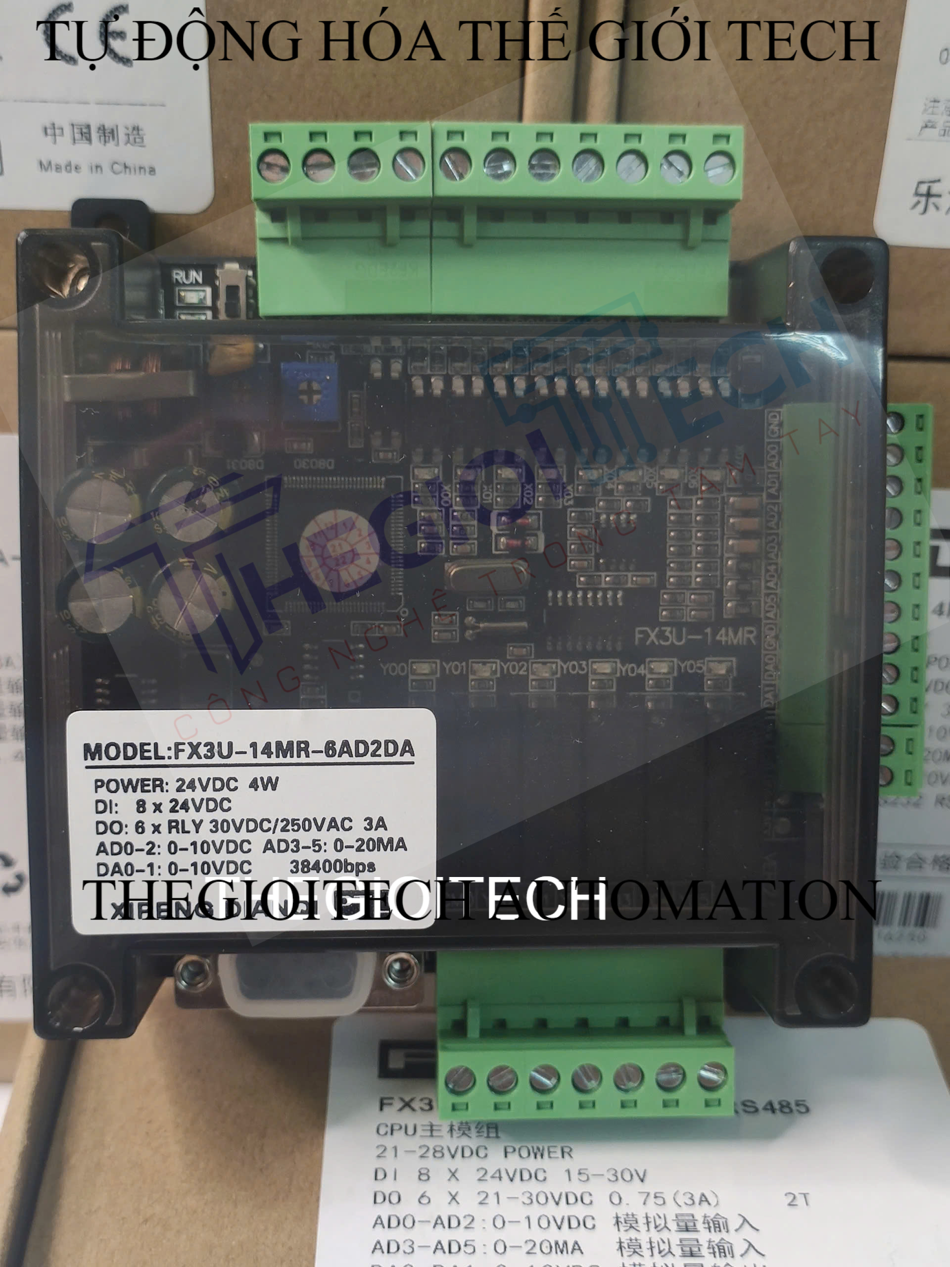 Board Mạch PLC Mitsubishi PTL FX3U-14MR-6AD-2DA 8 In 6 Out Relay RS232 RS485 MODBUS RTU GX Works2 Analog 0-10V 0-20mA