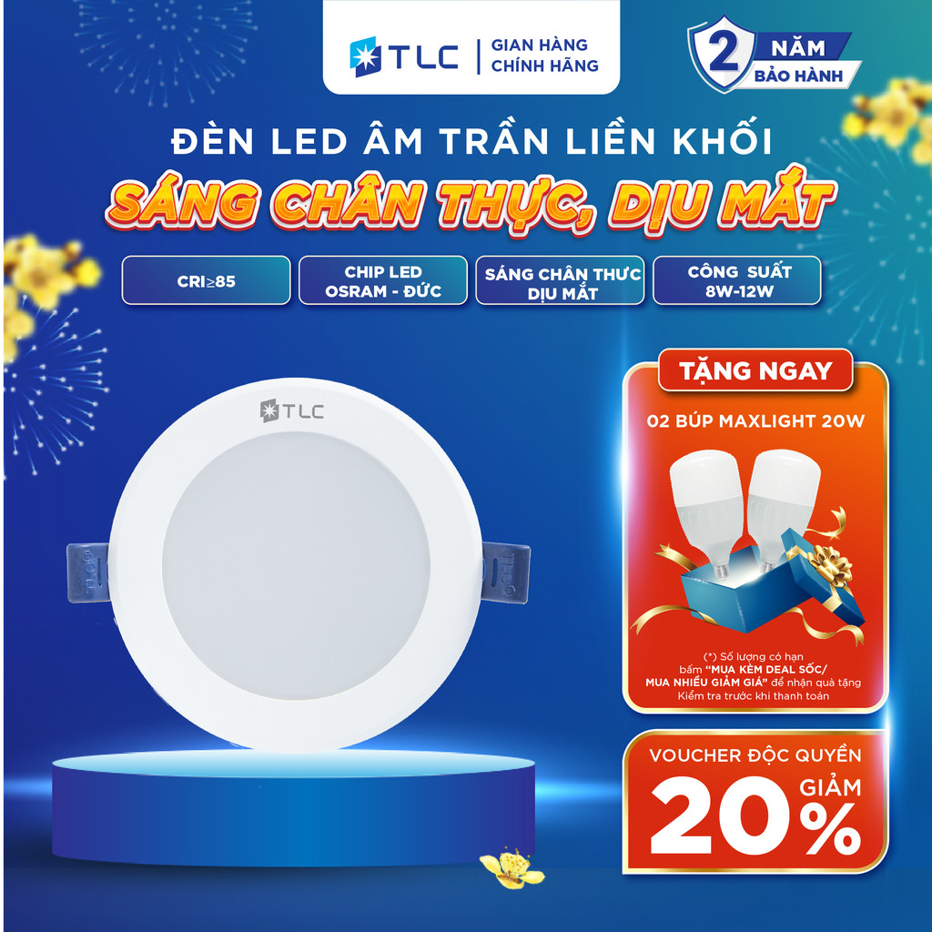 Đèn LED Âm Trần Liền Khối TLC ADOP DOS PLUS 8W Viền Trắng Siêu Sáng Tiết Kiệm Điện Năng