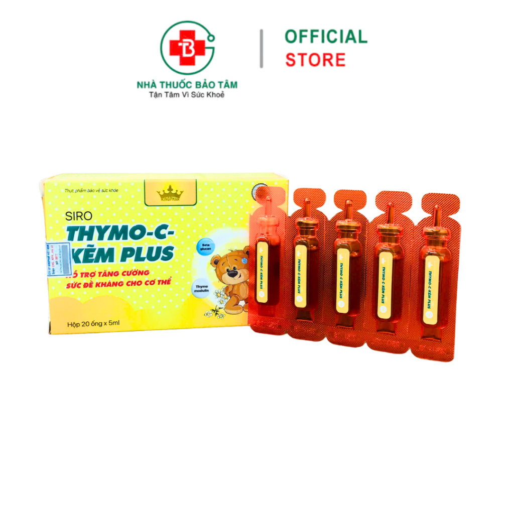 Siro Siro Thymo - C - Kẽm Plus KINGPHAR hỗ trợ miễn dịch, bổ sung kẽm và vitamin C - Hộp 20 ống