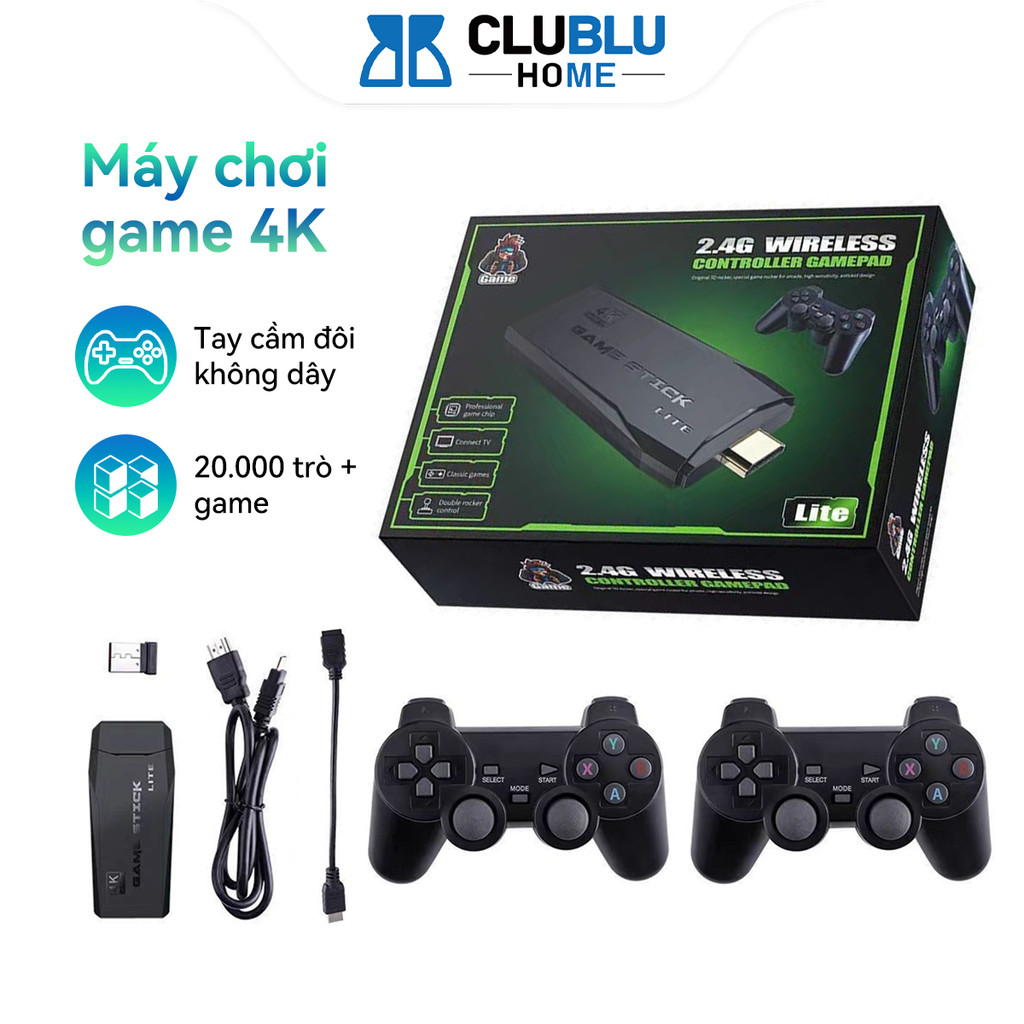 -CLUBLU- Máy Chơi Game Stick 4K V3 Pro CHOME Cầm Tay Không Dây 64GB 20.000 Trò + 50 Game Mới Tải Thêm