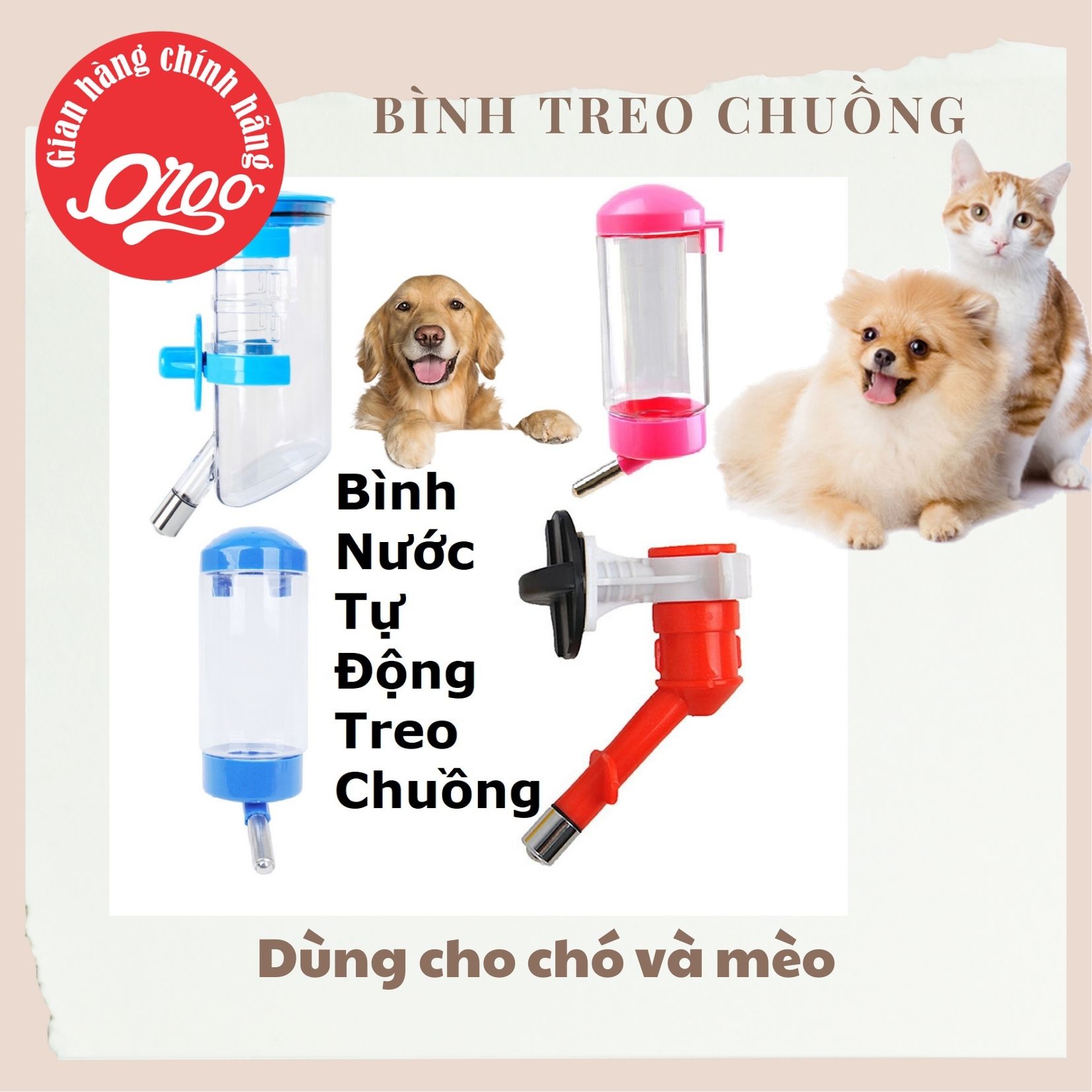 Orgo - BÌNH TREO CHUỒNG chó mèo 4 loại bình uống nước tự động chó mèo dạng
