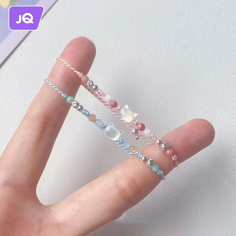 Joyncleon Kitten Học Thuyết ~ ngọt ngào vỏ trắng mèo màu kẹo dệt dây đeo tay vòng đeo tay nữ phong cách nhã nhặn Vòng tay đôi