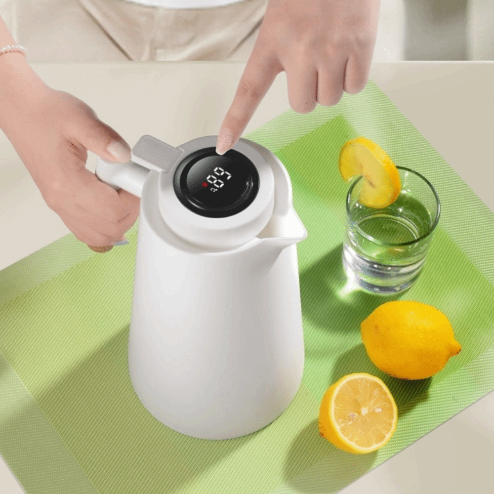 SOUVEN 1 lít Bình giữ nhiệt chân không có nắp Hiển thị nhiệt độ Bình giữ nhiệt thông minh  Lớp lót kính Bình giữ nhiệt