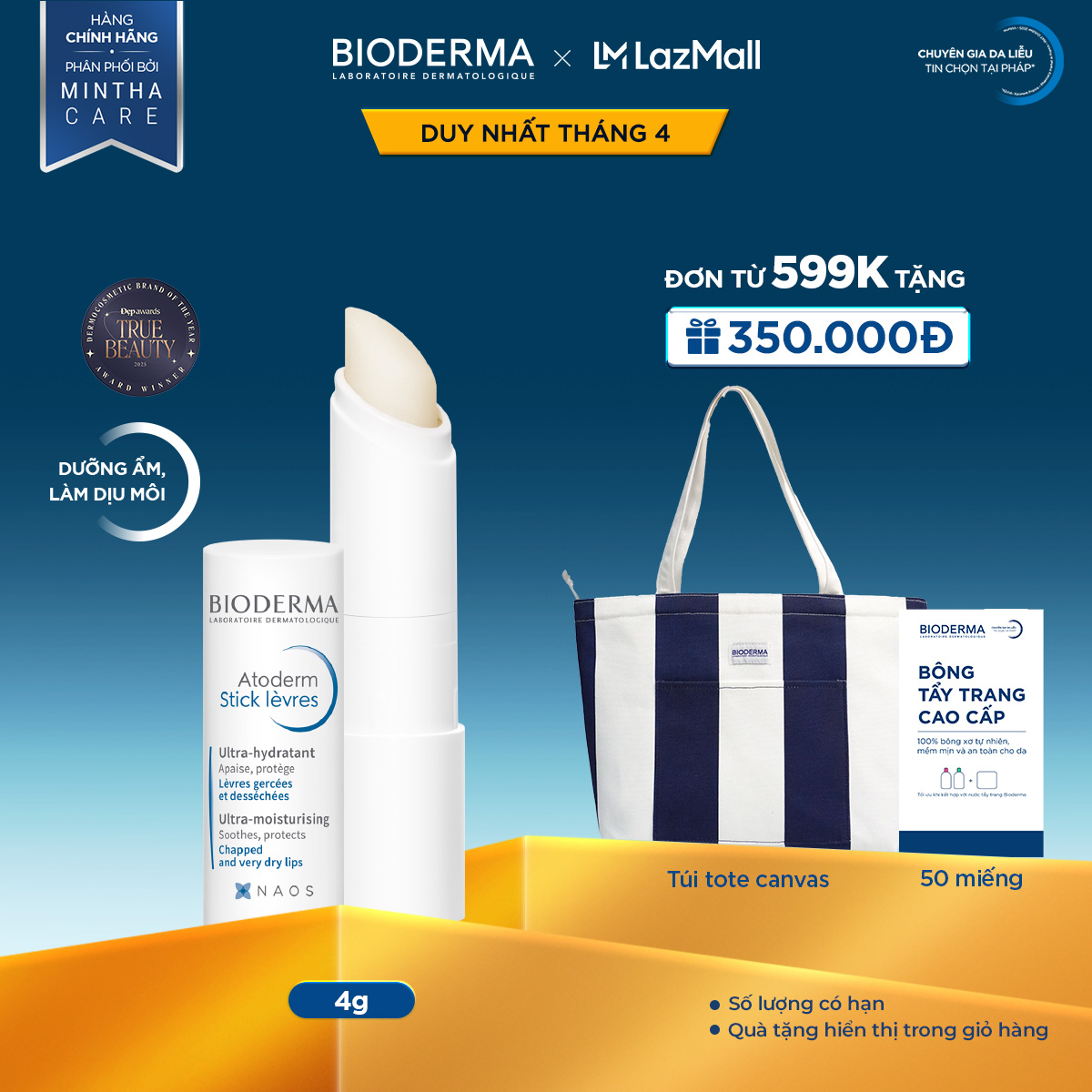 Son dưỡng môi khô nứt nẻ và tổn thương Bioderma Atoderm Stick Levres - 4g