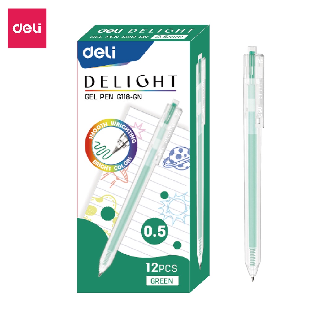 Bút bi nước mực GEL bấm nhiều màu 0.5mm Deli G118. Nét bút mượt mà màu sắc tươi sáng