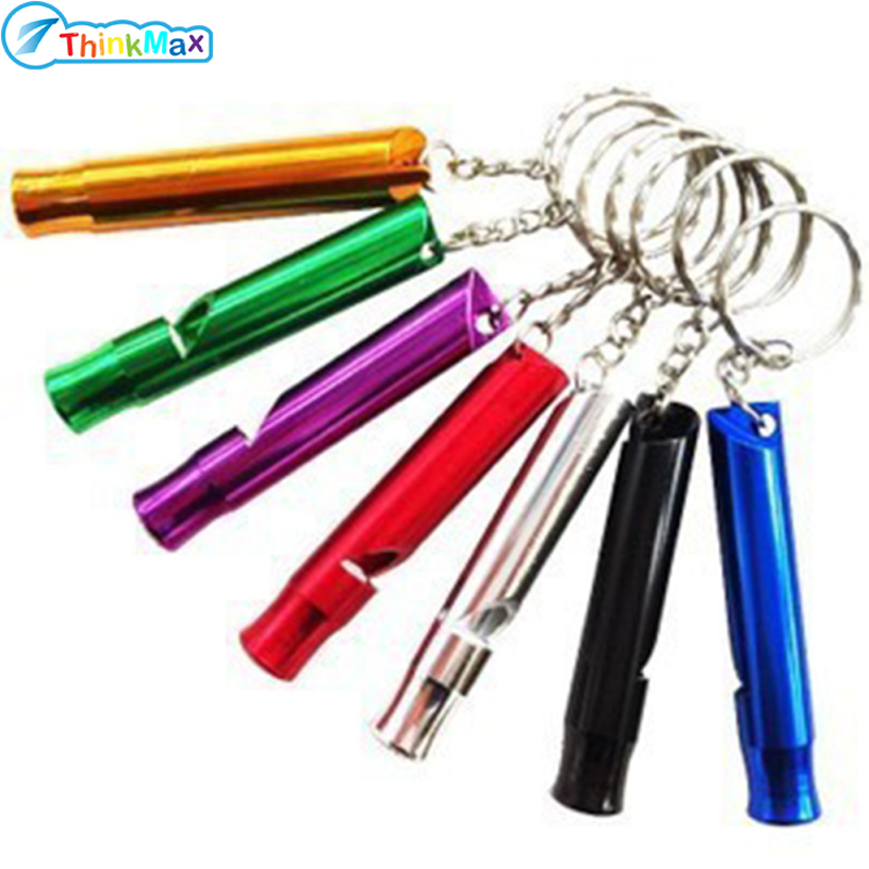 Colorful Slim and Long Multifunctional Aluminium Whistles with Key Ring Emergency Survival Whistle Hiking Camping Mountaineering Accessory Dog Training Whistles Random Color ราคา 7 บาท*ส่งฟรี