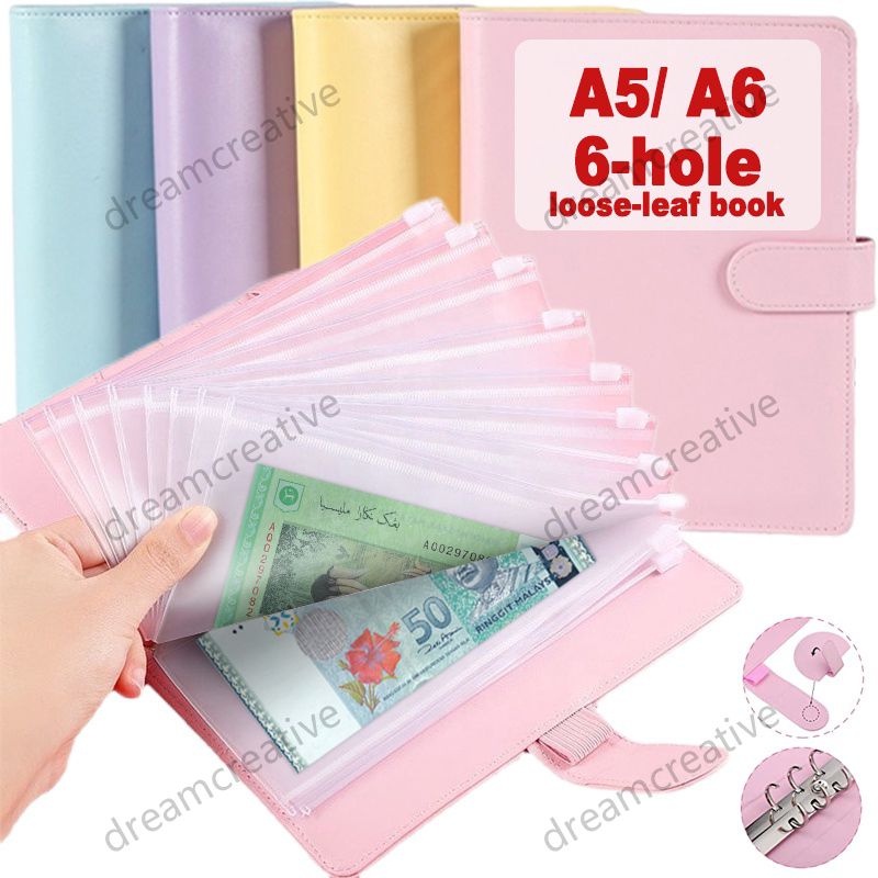 A6 Máy tính xách tay Binder Budget Planner Money Organizer PU Hệ thống phong bì da với Zipper Pocket Sticker