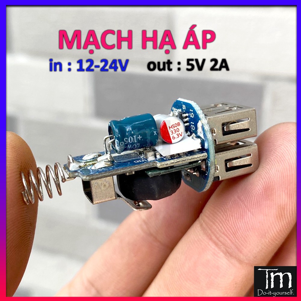 Mạch hạ áp rẻ vào 12-24v ra 5v2a 2 cổng usb