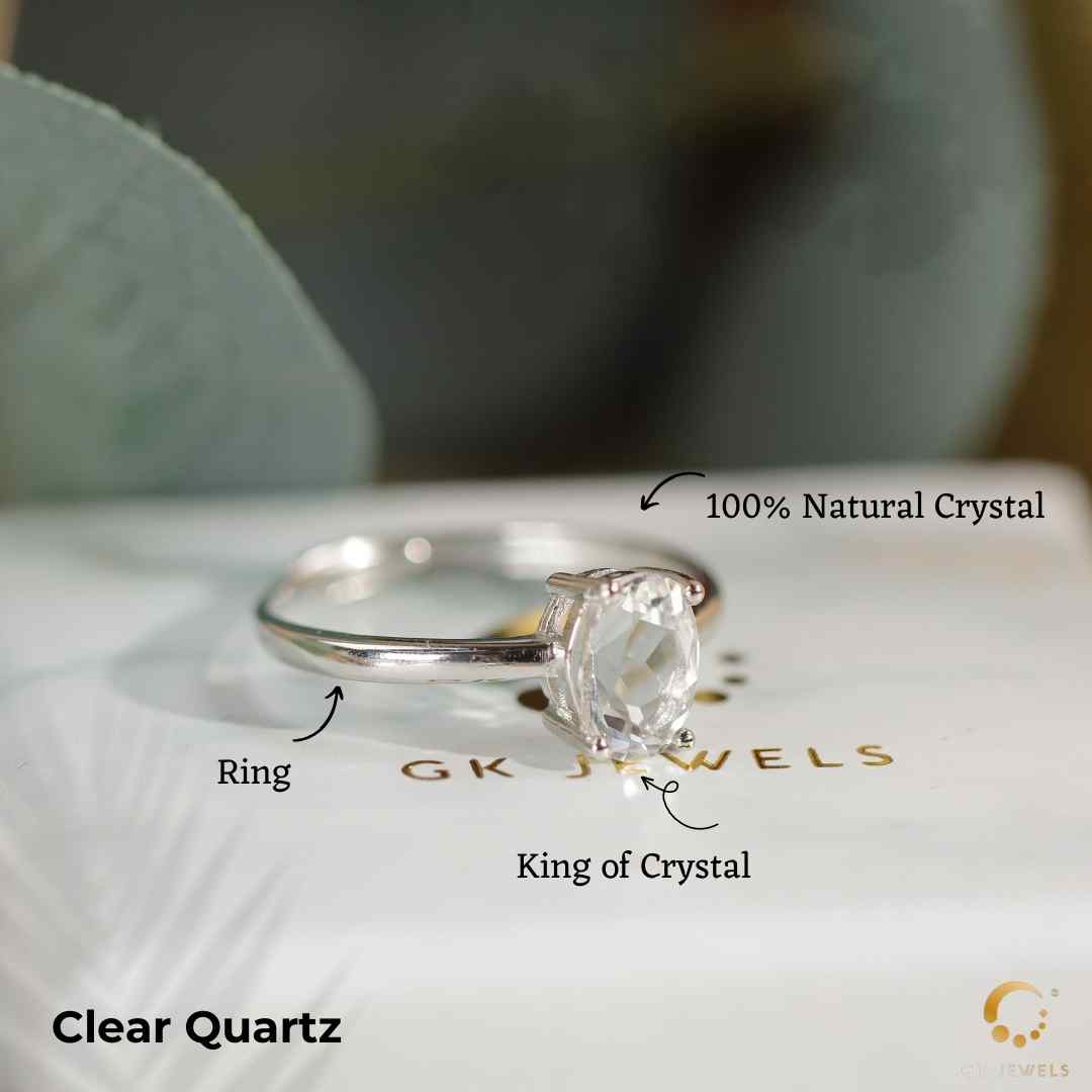 Natural Crystal Clear Quartz Ring Clear Quartz Gemstones GK Jewels