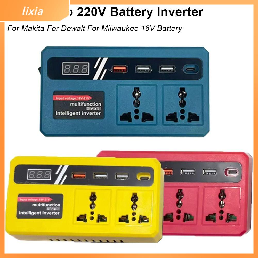 LIXIA 1Pcs Đa chức năng Biến tần pin 18v 20v đến 220v có 4 ổ cắm LED USB Máy biến áp thông minh  Hộ gia đình Biến tần làm việc ngoài trời Dành cho pin 18V Makita, Dewalt, Milwaukee