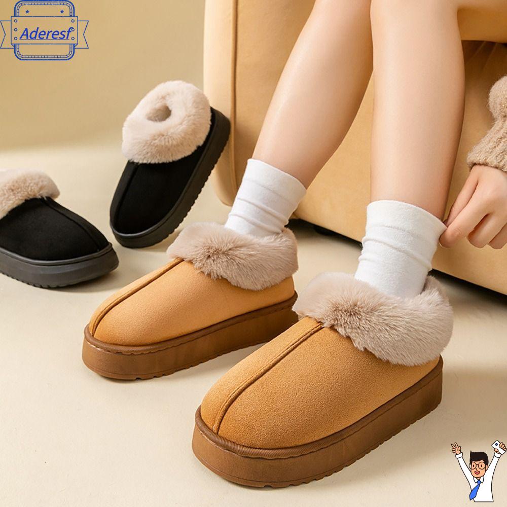 ADERESF Đồ nhồi bông Giày tuyết Lông thú giả Mềm mại Giày cotton  Đáy dày Đôi dép mềm Mùa đông