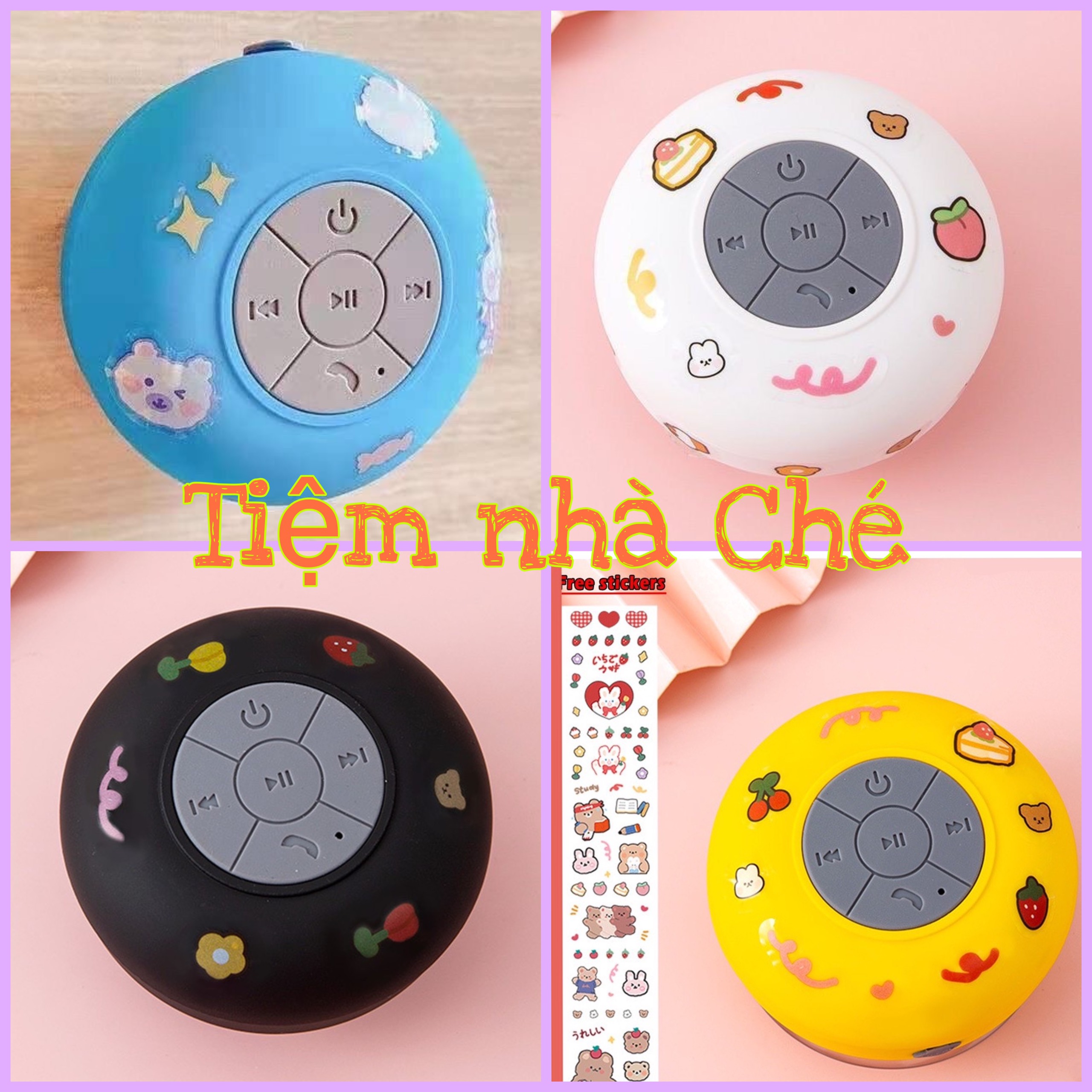 Loa Bluetooth Mini Không Dây Nhỏ Gọn Tiện Dụng Chống Nước Dùng Cho Nhà Tắm Đi Du Lịch Kết Nối Điện Thoại Android Ios PC - tặng kèm sticker đẹp dễ thương