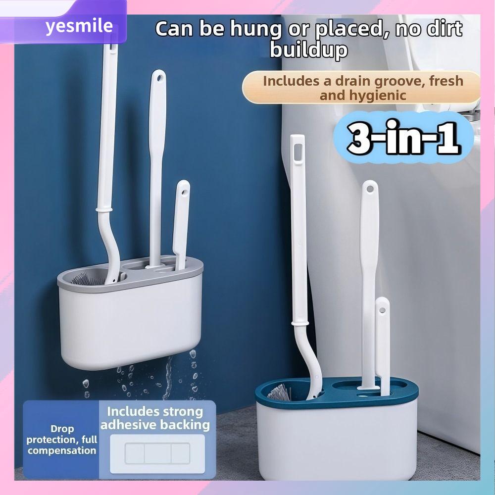 YESMILE 3PCS Treo tường Bộ bàn chải vệ sinh 3 trong 1 360 ° Dọn dẹp Bộ bàn chải vệ sinh toilet Bền bỉ có hộp lưu trữ Bộ cọ góc hở Phòng tắm
