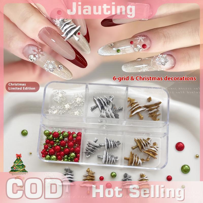 Jiauting Giáng sinh đầy màu sắc trang trí móng tay phụ kiện nhựa Cây giáng sinh bông tuyết tự làm móng tay quyến rũ lập thể Nail Salon