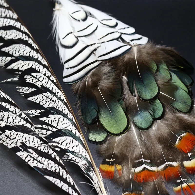 【New arrival】 Hot 1set Natural Lady Amherst's Pheasant Feathers Assorted Lady Amherst Tippets Center Tail Feather Fly Tying Feather Materials