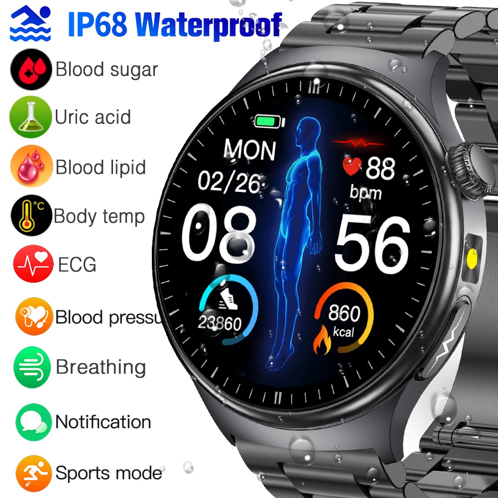 Non Invasive Blood Glucose Smart Watch ECG Body Fat Blood Lipid Uric Acid Monitoring Smartwatch For Men Women Bracelet Bluetooth Call Waterproof Sport Fitness Tracker Wrist Watches For Android And IOS ราคา 1,189 บาท*ส่งฟรี