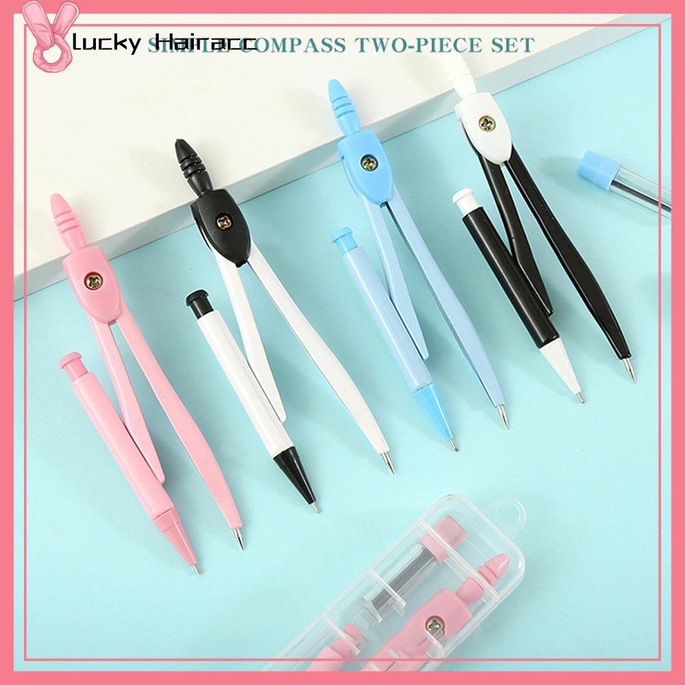 LUCKY HAIRACC 2pcs Kỳ Thi Bộ La Bàn Loại Hình học toán học Học tập Dụng cụ vẽ Chuyên nghiệp Có hộp La bàn bút chì học sinh Văn phòng phẩm học sinh
