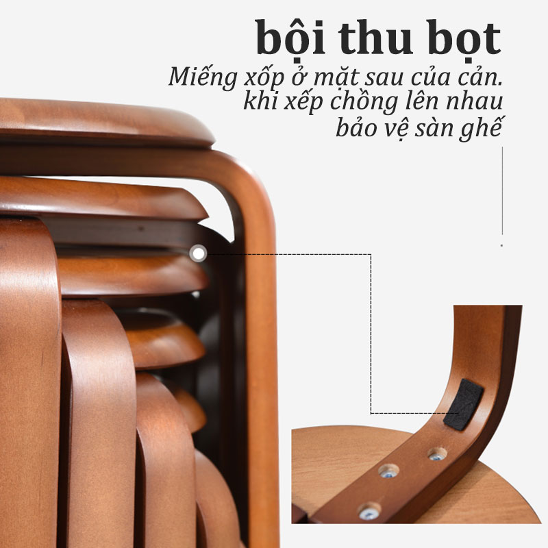 Ghế gỗ mặt tròn chân dẹp ba màu sắc